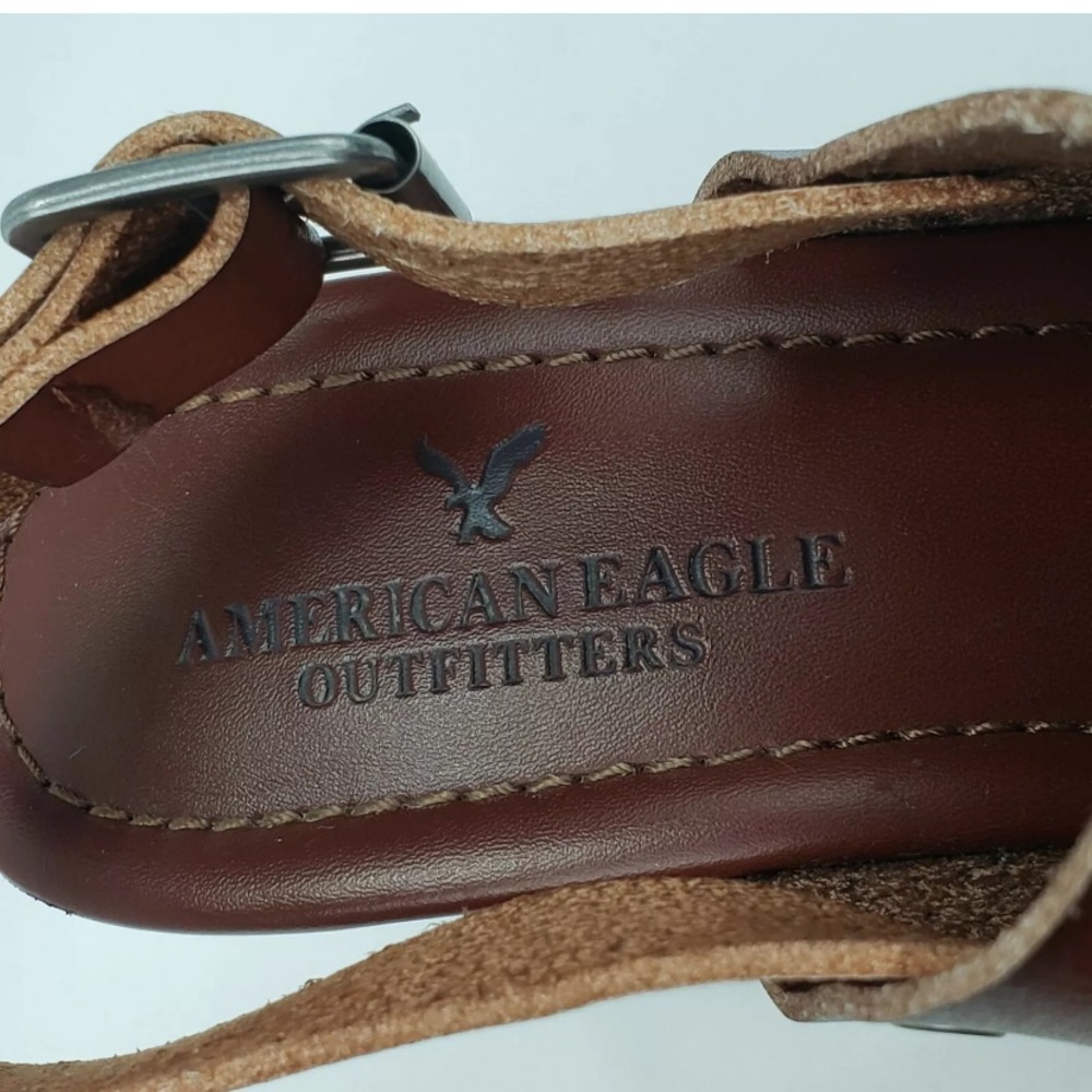 American Eagle  Brown Leather Wedge Sandals Size 6 - Picture 4 of 10